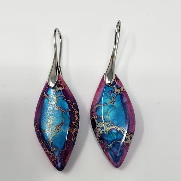 Boho Emperor Stone Blue Purple Earrings - Picture 2 of 4